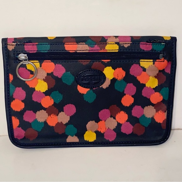 Fossil Keyper Navy Blue with Abstract Floral Design Coated Canvas Clutch - Picture 12 of 13